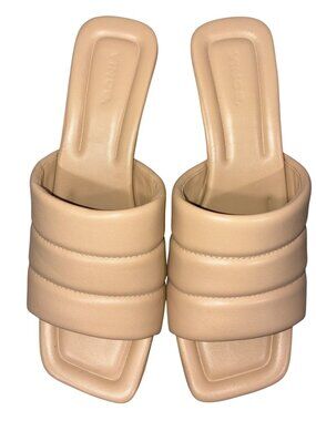 Vince Beige Leather Ceil square Open toe puffy Mule Kitten Heels Sandals 9.5